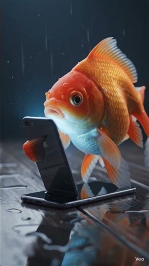 realistic scene of a fish sitting on a wet table using a smartphone#viral #funny #cartoon #viral