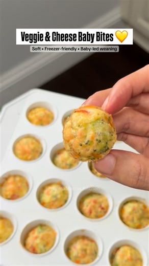PharmaMama’s Kitchen on Instagram: "Soft and nourishing little veggie bites that melt in baby’s mouth 🥹✨ Packed with hidden veggies and easy to hold making them perfect for BLW. ✔️ No added salt ✔️ Soft texture ✔️ Great for batch cooking Ingredients: • 2 eggs • 3 tbsp flour • Splash of milk ~80ml • Drizzle of olive oil • Finely chopped veggies of choice (I used tomato, spring onion, broccoli & carrot) • Cheese for topping • Spices/herbs (optional) Instructions: 1. Whisk the eggs with the milk a
