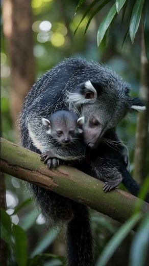 Adorable Binturong Baby Cuddles with Mom 🐾💞 | Rare Moments in the Asian Rainforest 🌿#shorts