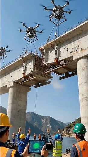 Giant Drones Pulling a Bridge Together — This Is Next Gen Construction #construction #engineering