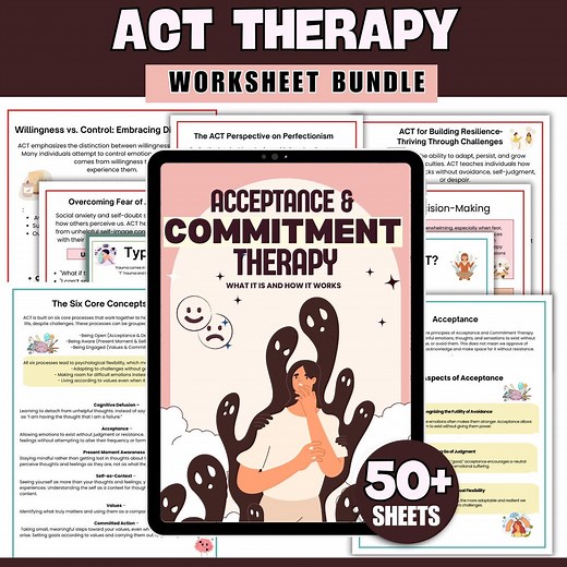 Acceptance & Commitment Therapy 50  Worksheets, Mindfulness, ACT Values, Trauma Therapy, Anxiety Relief, Mental Wellness, Instant Download - Etsy