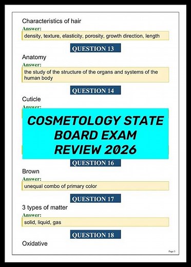 Cosmetology State Board Exam Review 2026 | Practice Questions & Answers Test Prep