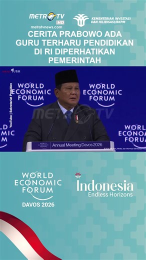 Presiden Prabowo menjadi pembicara di World Economic Forum (WEF), Kamis (22/1). Prabowo mengungkapkan program digitalisasi pendidikan di Indonesia telah menjangkau 288.000 sekolah dengan panel datar interaktif 75 inci di setiap sekolah. Ia juga bercerita antusiasme guru dan siswa sangat terasa, bahkan warga desa terharu karena merasa pendidikannya diperhatikan pemerintah pusat. #tiktokmetrotv #tiktokberita #MetroTV #beritaviral #viral #fyp #prabowo #indonesia #worldeconomicforum #WEF #davos #swi