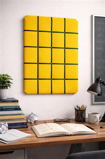 Yellow Velvet Fabric Noticeboard for Memos, Photos, Business Cards. Green Ribbon in Square Grid Pattern. Great Display Board. - Etsy