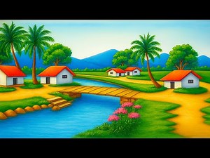 How to Draw Beautiful Village Scenery Step by Step | Easy Mountain Landscape Drawing for Beginners