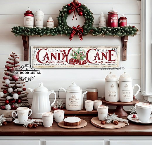 Candy Cane Sign – Family Name Christmas Decor, Personalized Rustic Farmhouse Canvas or Outdoor Metal Print, Hot Cocoa Bar Holiday Wall Art - Etsy