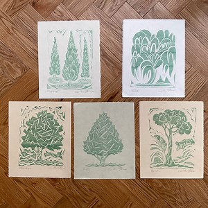 Linocut Tree Prints: Japanese Paper, Green Ink - Set of 5 - Etsy UK