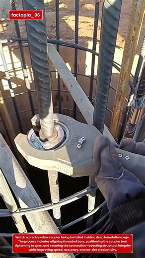 Precision Rebar Coupler Installation Inside Deep Foundation Cage | Satisfying Construction Process
