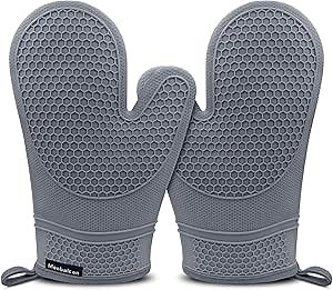 Silicone Oven Mitts Heat Resistant to 500ºF - [Ultra Heat Resistant] [Thickened Liner] [Waterproof Silicone] Kitchen Oven Gloves Mittens for Cooking, 1 Pair (Grey)
