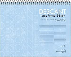 ROARING SPRING Descant Spiral Music Notebook, Unique Staff & Wide Ruled Multi-Format Manuscript, 11" x 8.5" 64 Pages, Top Bound, Heavy 20lb White Paper