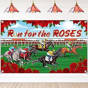 Avezano Kentucky Derby Backdrop Horse Racing Run for the Roses Banner Red Rose Kentucky Derby Party Theme Decorations for Horse Racing Supplies 70.8 x 43.3 Inch