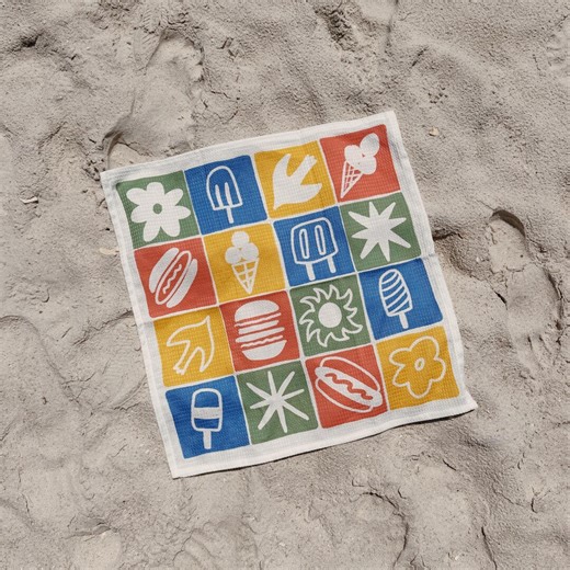 Screen Printed Tea Towel. Beach Picnic Patchwork. Waffle Weave Cotton Kitchen Towel. Hostess or Mother's Gift. - Etsy
