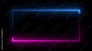 Neon rectangle frame. Abstract blue and pink neon glowing line frame, animated moving led light screen box projection 4k rendering. beautiful bright light neon rectangle frame.