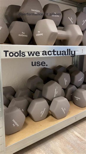 Tools we actually use. A shelf full of weights — and every one of them has a purpose. We use weights to add load, challenge coordination, and support progression when it makes sense for the body in front of us. Nothing random. Nothing for show. Just tools we use thoughtfully in our classes. #pilatesnürnberg #strengthtraining #movementstudio #pilateseducation #performancefitpilates