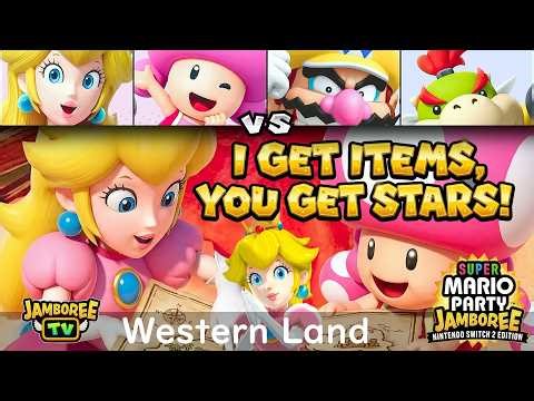 Super Mario Party Jamboree TV Peach & Toadette vs Wario & Bowser Jr. in Western Land
