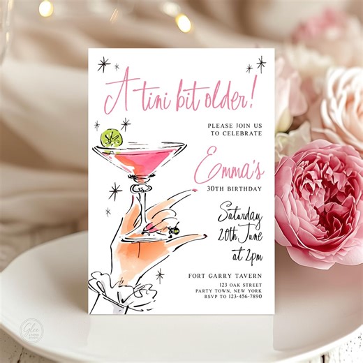 Editable Retro Kitsch Birthday Invitation, A Tini Bit Older Cocktail Party Invite - Etsy Australia