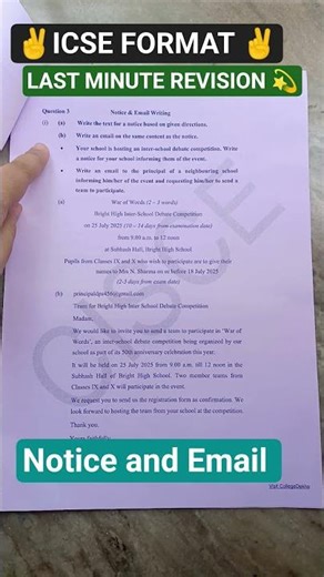 ICSE 📍 FORMAT 📍 NOTICE WRITING 📍 EMAIL WRITING 📍 LETTER 📍#isc2026