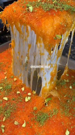 Delicious Palestinian Knafeh with Cheese Pull