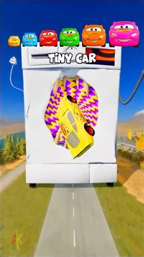 🌟Tiny Car Jump the Washing Machine Portal… and GROWS to IMPOSSIBLE SIZE!🌟#shorts #beamngdrive
