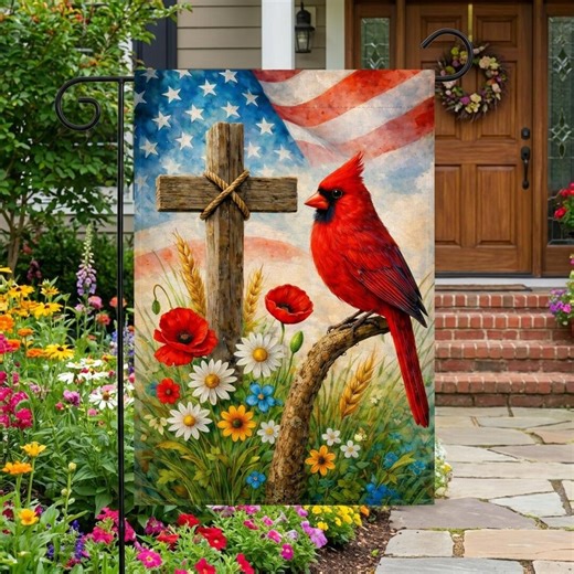Red Cardinal Wooden Cross American Flag Yard Decor Memorial Day Remembrance Banners Patriotic Spring Garden Sign Outdoor Floral Thfl-377 - Etsy
