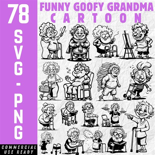 Funny Grandma Cartoon Clipart: Goofy SVG PNG Files, Commercial Use (instant Download) - Etsy