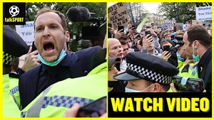 outcry Chelsea legend Petr Cech pleads with protesting fans as hundreds gather outside Stamford Bridge to rally against European Super League and Blues PULL OUT of planned breakaway competition