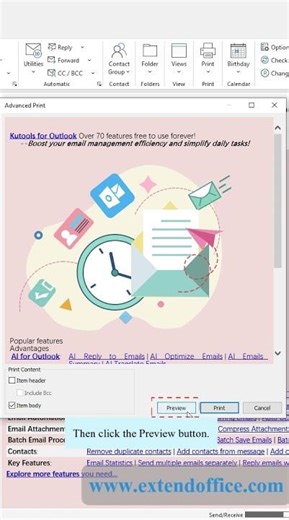 Print an email with the background image and color in Outlook