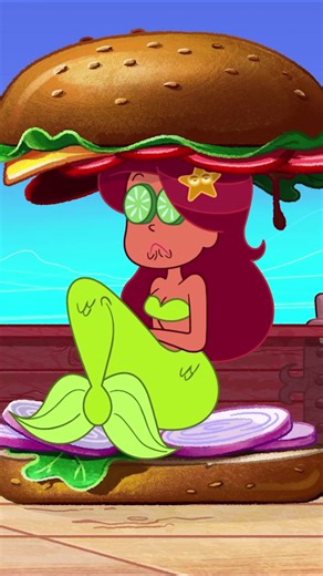 Grilling Burger Cartoon Fun with Zig and Sharko