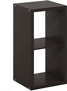 Furinno CUBICLE Book Shelf, 2-Cube Bookshelf, Extra Thick Frame Horizontally & Vertically Reversible Bookcase with Open Back, 14.6" x 16" x 30", for Living Room, Bedroom, Home Office, Black Dark Oak