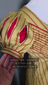 In making the slashed sleeves for my new regency gown, I think I have accidentally made a regency Snow White gown and I'm not mad about it. 😚 I largely followed the Laughing Moon 138 instructions on this, with a few slight changes as needed. I haven't done this particular kind of sleeve before, though in hindsight I feel like I could have done some things differently. I also flatlined the interior to add a bit more reinforcement to the slashing. The actual slashing process reminded me of making