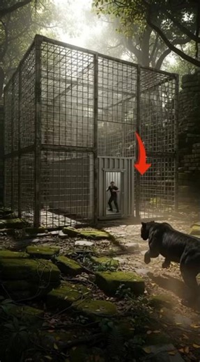 “Panther vs Human: Epic Jungle Cage Chase in Mossy Ruins!”
