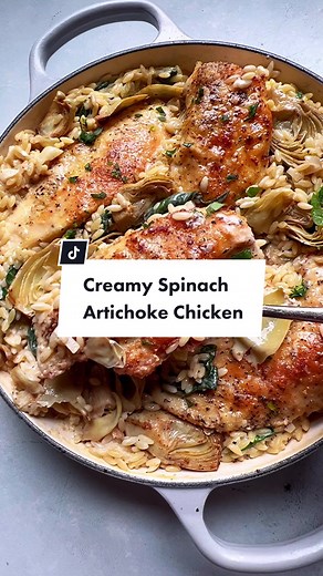 Need a quick and easy dinner tonight? This creamy Spinach and Artichoke Orzo with Chicken takes 30 minutes to cook in one skillet. ⁠ .⁠ I'm totally obsessed with this recipe! I've been making it over. And over. And over...⁠ .⁠ RECIPE in profile link. ⁠ https://www.platingsandpairings.com/spinach-and-artichoke-orzo-with-chicken/⁠ .⁠ .⁠ .⁠ #orzo #spinachartichoke #chickendinner #easydinner #chickenrecipes #creamychicken ⁠ #platingsandpairings ⁠ #feedfeed⁠ #f52grams⁠ #thekitchn⁠ #foodblogger⁠ #what