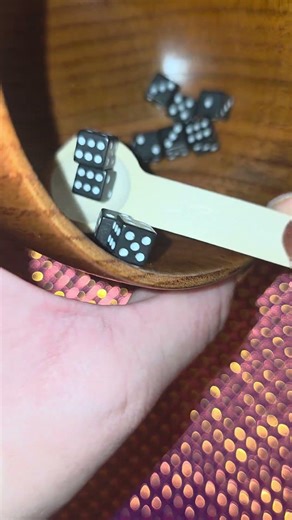 🎲✨ Small Dice Being Stirred in a Wooden Mug 🪵🥄