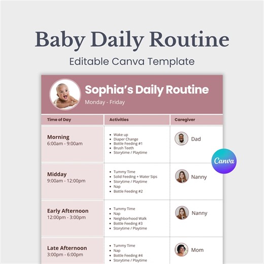 Baby Routine Planner | Baby Daily Schedule Template | Infant Routine | Nanny Instructions | Editable Canva Printable - Etsy