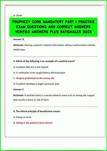 PROPHECY CORE MANDATORY PART I PRACTICE EXAM QUESTIONS AND CORRECT ANSWERS VERIFIED ANSWERS PLUS RAT