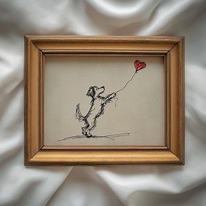 Dog Heart Balloon Print: Minimalist Valentine Ink Drawing, Cottagecore Nursery Wall Art (printable) - Etsy