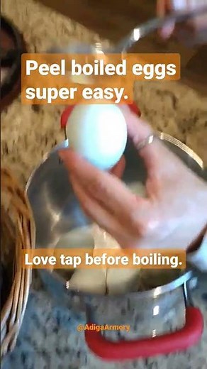 Simple technique to make peeling boiled eggs fast and easy. Love tap the bottom before boiling.