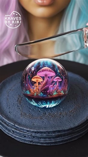 Kiki | AI ASMR Creator on Instagram: "A tiny magic mushroom forest, resting on pancakes 🍄🥞✨ Slow pressure… one clean slice… and the glass orb melts into a dreamy, colorful spread. Sound ON 🔊 for gentle glass taps, soft knife pressure, and smooth ASMR calm. Did this feel relaxing or strangely magical for you? #oddlysatisfying #satisfyingvideos #asmrreels #visualasmr #asmr ASMR mushroom art, magic forest ASMR, glass orb ASMR, pressure ASMR, oddly satisfying fantasy, visual ASMR USA, calming sen