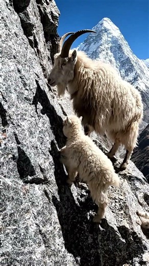 Himalayan Goat Carrying Baby Escape #Wildlife #MountainGoat #Himalayas