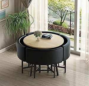 Amazon.com - Stylish Round Dining Table Set with 4 Chairs - Perfect for Kitchen Breakfast Bar, Office Reception, Cafe, Balcony, or Living Room - Durable Cotton Linen Upholstery,Compact and Space-Saving Design C5 - Table & Chair Sets
