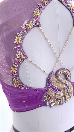 Naveena | A swan-inspired blouse adding royal elegance to classic silk 🦢…. Only @ana_by_naveena Blouse pattern , blouse work , aari work , silk... | Instagram