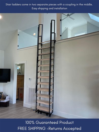 8ft Loft Stairs - Retractable In/out - Steel & Wood - Fully Finished - Custom Made - Etsy