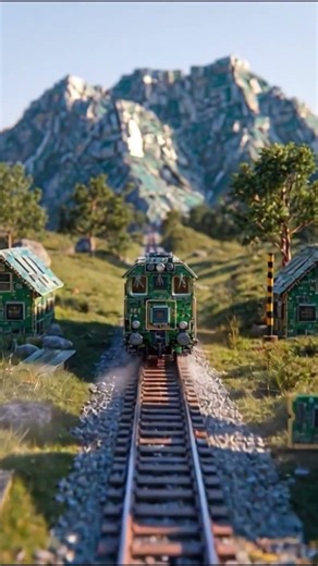 Railroad Crossing Diorama Made from Recycled Computer Chips