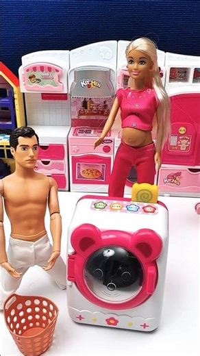 Barbie washing machine unboxing and satisfying with Ken #barbie #shorts #toys #asmr