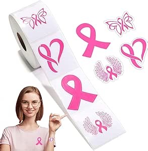 500pcs Breast Cancer Awareness Stickers, Pink Ribbon Stickers Roll for Women Breast Cancer Face Stickers, Waterproof Decal for Supporting Breast Cancer Survivor Decoration Football Helmet