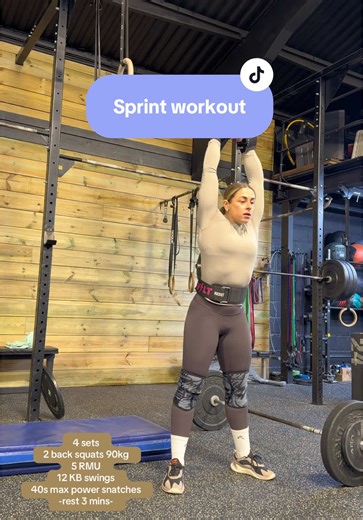 Power sprint workout! Enjoyed this one a lot! Averages 9 power snatches each time #crossfit #crossfitgirl #fitness #progress #gymnast @Rx Performance @R.A.D®