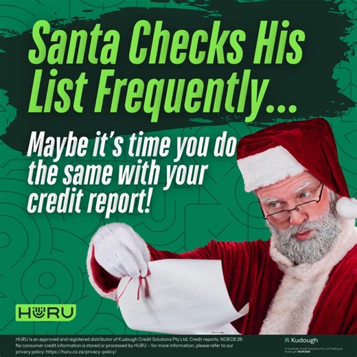 Santa checks his list twice… maybe it’s time you do the same with your credit report. 😉 Festive spending adds up fast, and the best way to stay on the nice list financially is knowing exactly where you stand before the swiping starts. A quick credit check today can save you from January surprises tomorrow. 👉 Get your Kudough Credit Report brought to you by HURU and spend smarter this festive season: https://huru.co.za/credit-reports/personal/ #FestiveFinances #KudoughCreditReport #ChooseHURU #