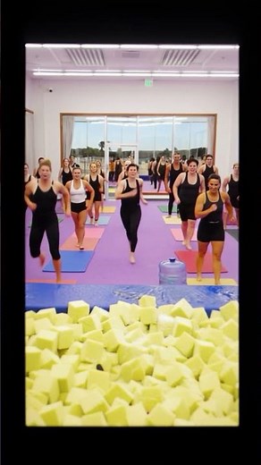 💪 1980s Aerobics Instructor vs. Foam Pit – Hilarious Workout Fails! #funny #oldamerica #funnyshorts