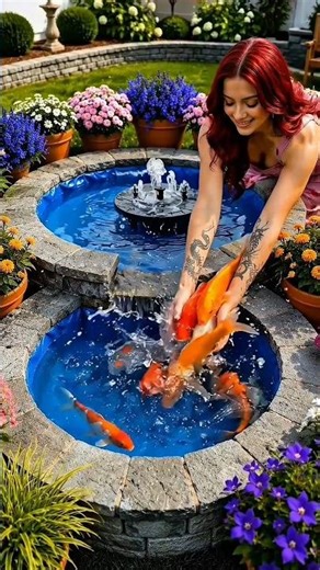 DIY Garden Pond From Old Tires... Wait For The Final Reveal! 🌿 🐠 #shorts #garden