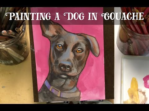 Painting a Dog with Gouache #gouache #dogportrait #gouachepainting